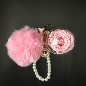 Preserved rose keychain with fluffy ball